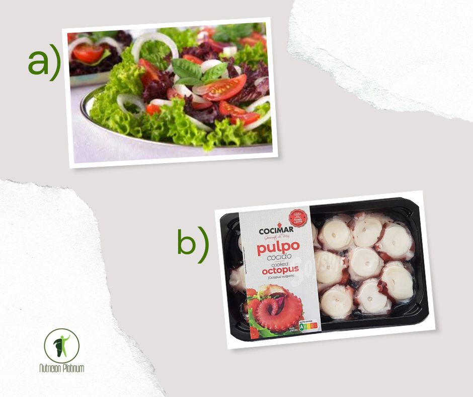 Ensalada con albahaca y pulpo cocido.